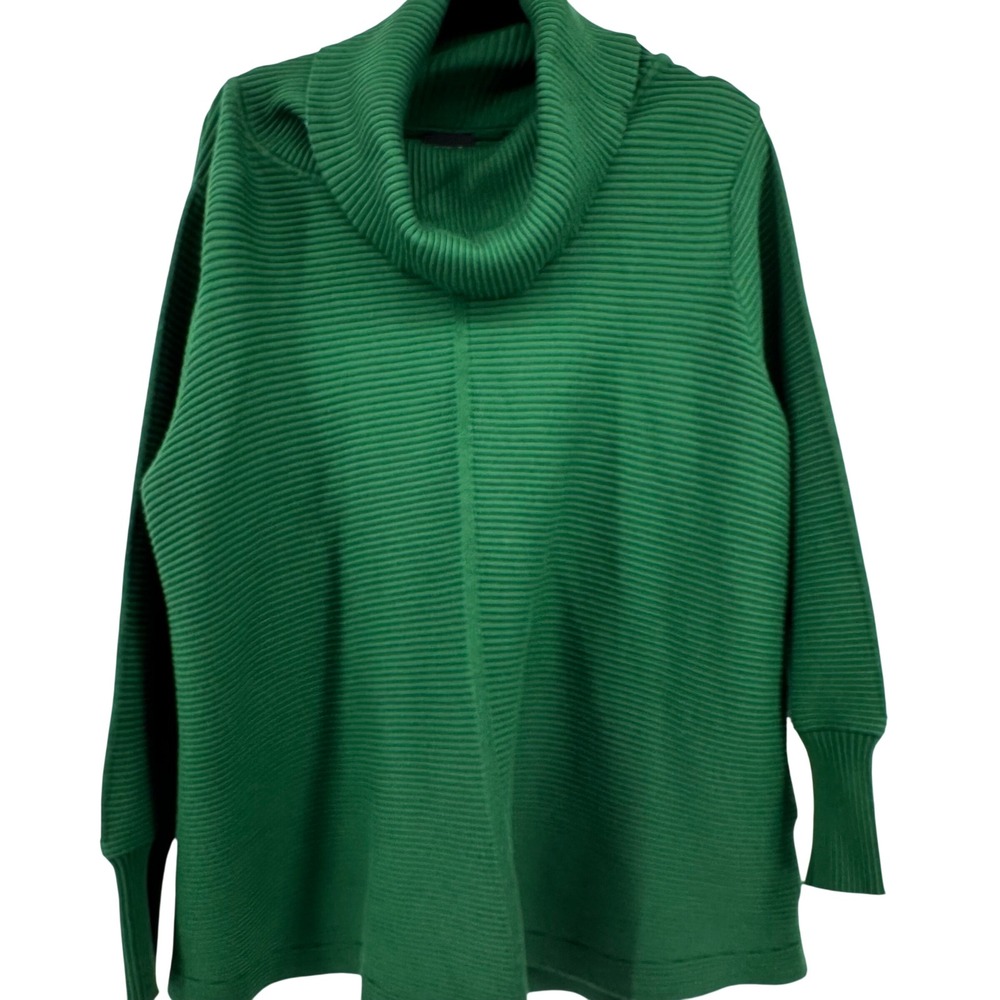 Green Ribbed Cowl Neck Sweater Plus Sz 2X Oversized Knit Pullover Tunic Workwear